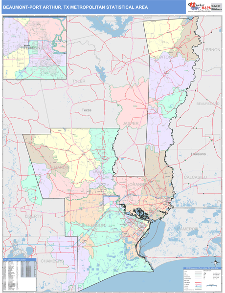 Beaumont-Port Arthur Metro Area Wall Map